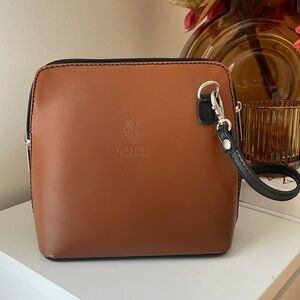NWOT Genuine Italian Dark Tan Vera Pelle Leather Cross Body Bag with Long Strap